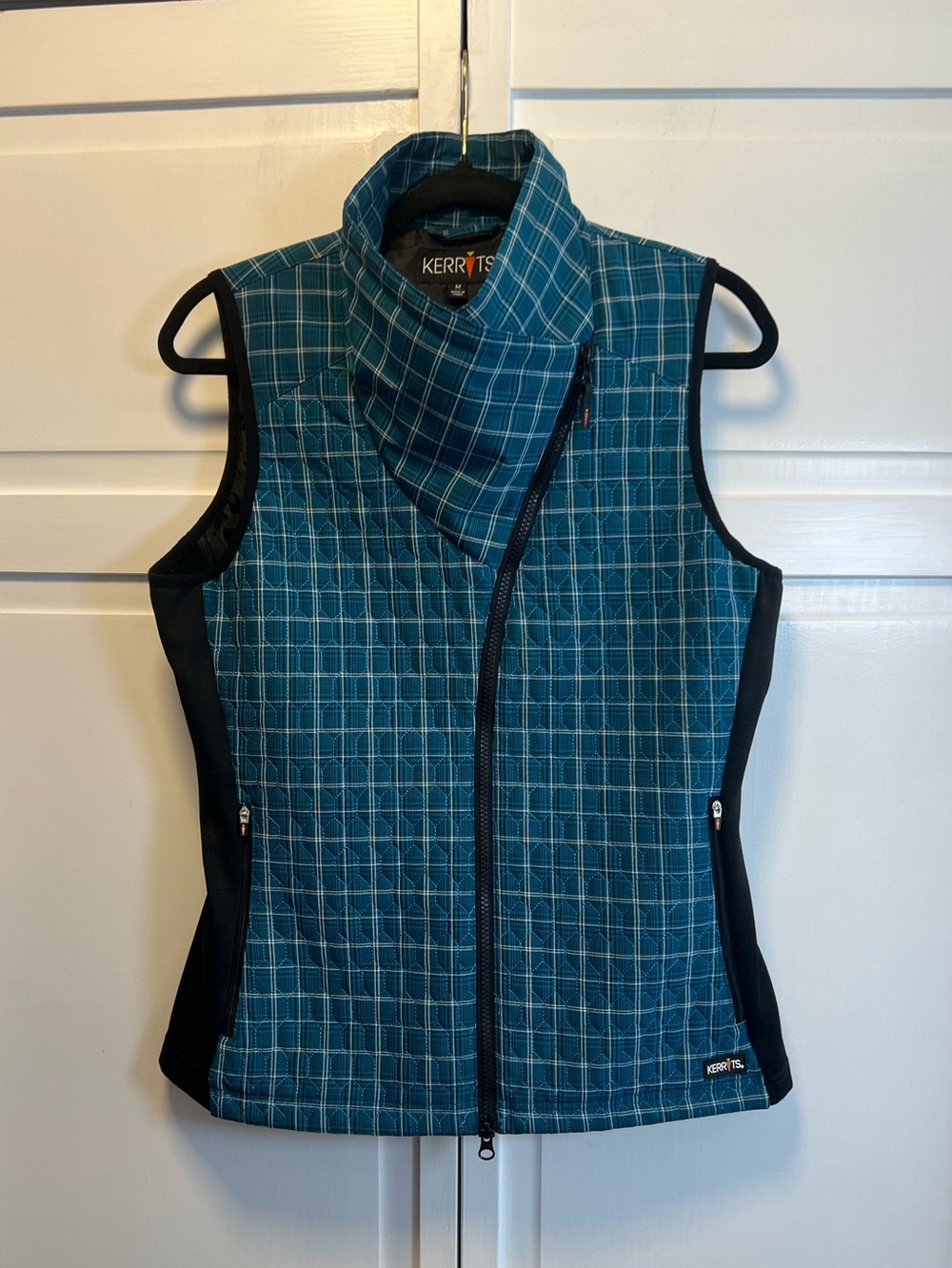 Kerrits Teal Plaid Quilted Equestrian Riding Vest with Black Side Panels Medium